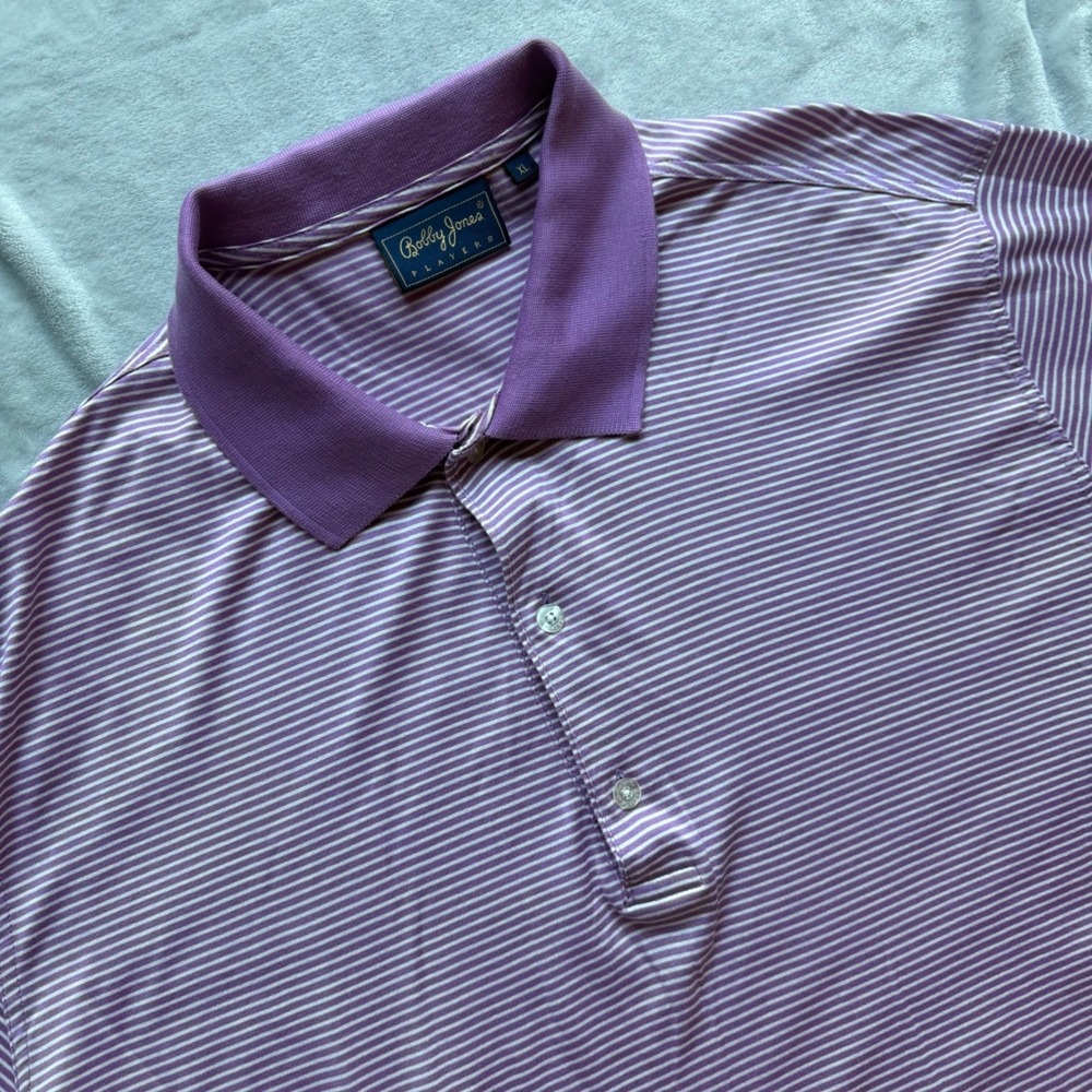 Bobby Jones Polo Shirt Mens XL Purple Players Micro Stripe Cotton Golf Top